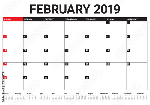 February 2019 desk calendar vector illustration