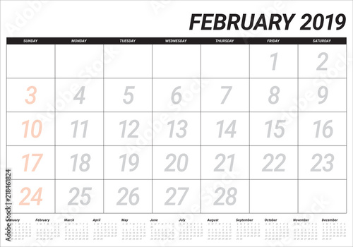 February 2019 desk calendar vector illustration
