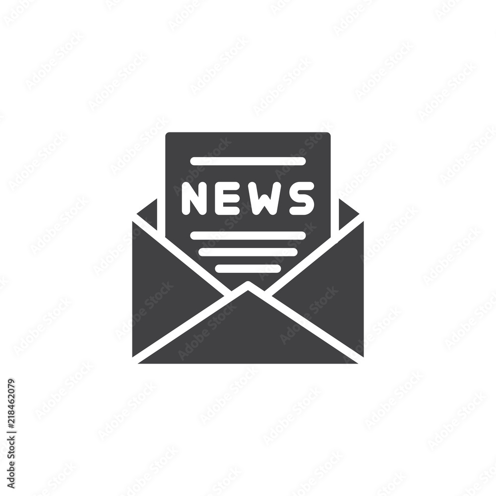 Envelope with News paper vector icon. filled flat sign for mobile concept and web design. Newsletter simple solid icon. Symbol, logo illustration. Pixel perfect vector graphics Envelope with News paper vector icon. filled flat sign for mobile concept and web design. Newsletter simple solid icon. Symbol, logo illustration. Pixel perfect vector graphics