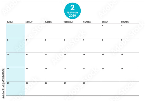 February 2019 desk calendar vector illustration