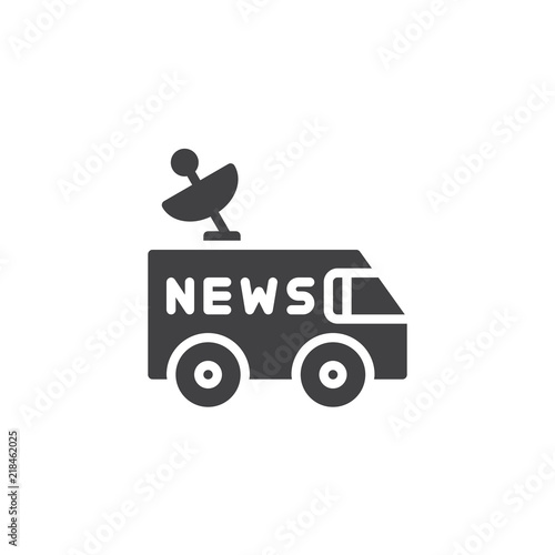 TV News Car vector icon. filled flat sign for mobile concept and web design. Van car broadcast simple solid icon. Symbol, logo illustration. Pixel perfect vector graphics