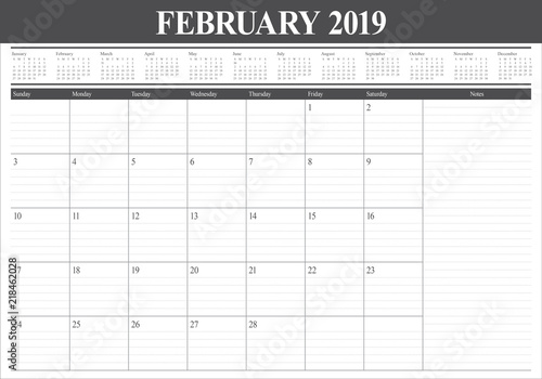 February 2019 desk calendar vector illustration
