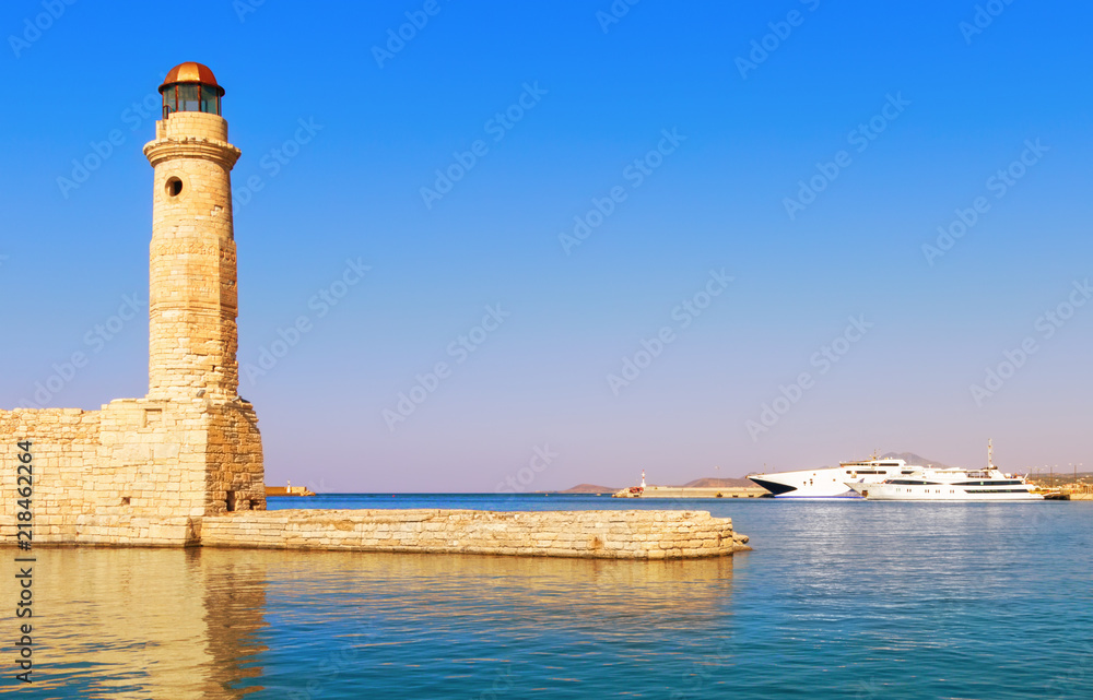 The Egyptian lighthouse at the old Venetian harbor of Rethymno.Crete.Greece