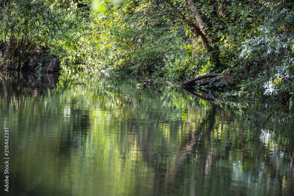 Beautiful reflections of evening sunlight on the Chchester Canal near Poyntz Bridge, Hunston in West Sussex, England Beautiful reflections of evening sunlight on the Chchester Canal near Poyntz Bridge, Hunston in West Sussex, England