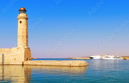 The Egyptian lighthouse at the old Venetian harbor of Rethymno.Crete.Greece