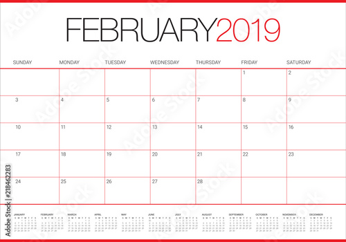 February 2019 desk calendar vector illustration