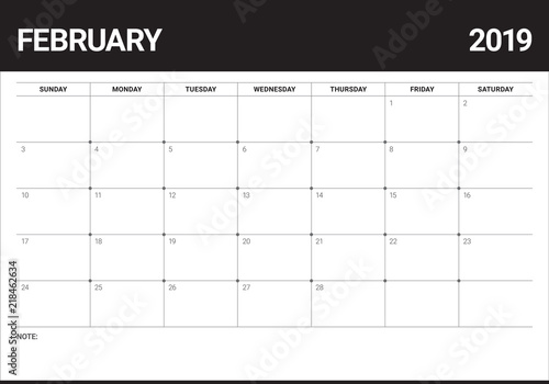February 2019 desk calendar vector illustration