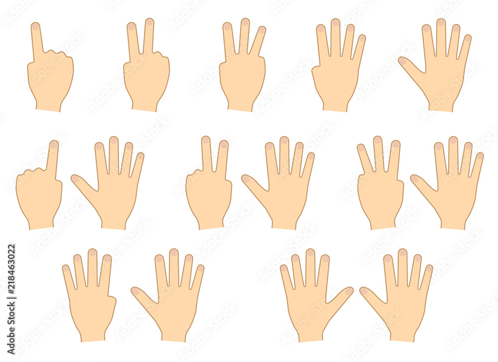 Fingers of hands. Counting, education. Set. Vector illustration Fingers of hands. Counting, education. Set. Vector illustration