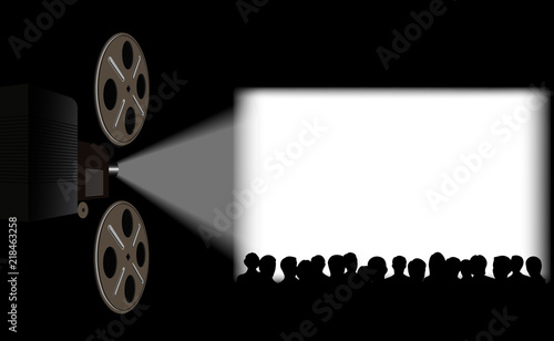 People in the cinema on the background of the screen.