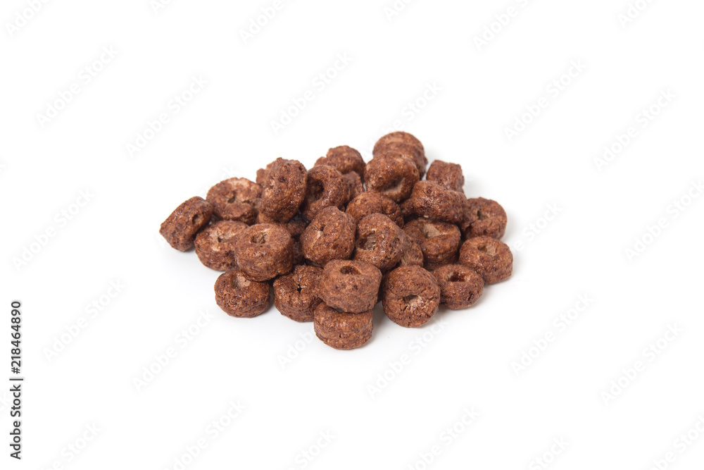Corn flakes chocolate rings isolated on white background. Corn flakes chocolate rings isolated on white background.