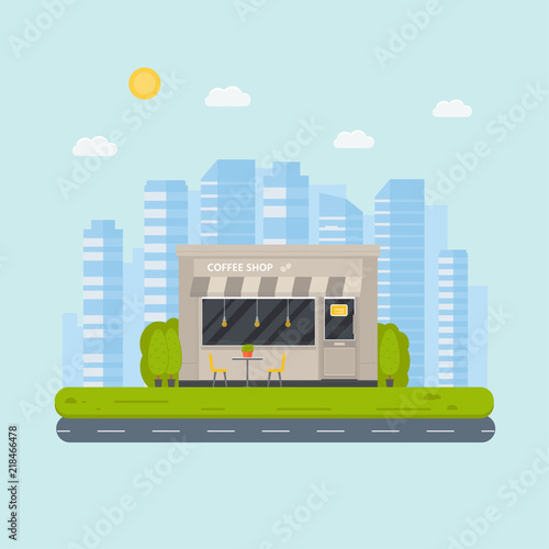 Vector flat design restaurant exterior and coffee shops facad