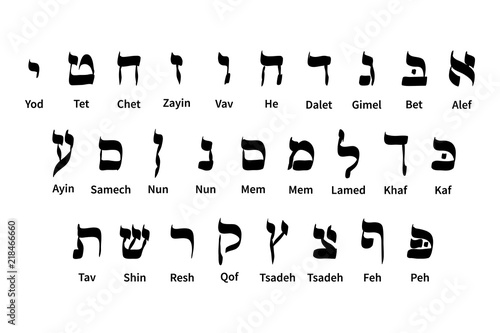 Large set of Hebrew alphabet symbols isolated on white photo