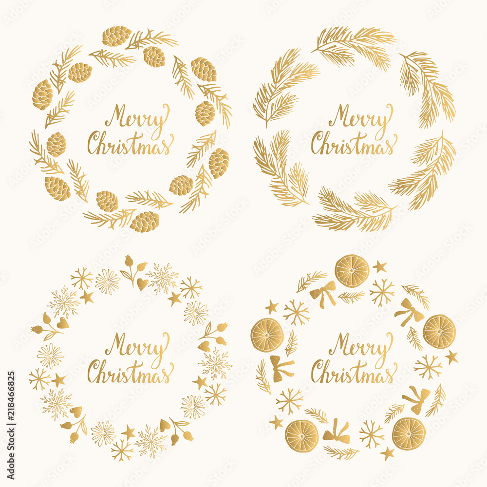 Set of hand drawn Christmas wreaths and laurels. Set of hand drawn Christmas wreaths and laurels.