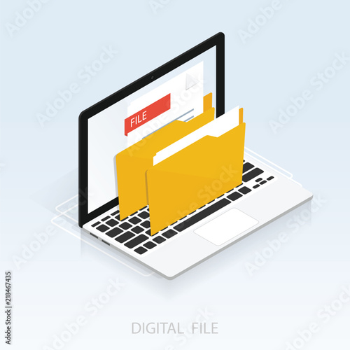 isometric computer digital  file folder vector photo