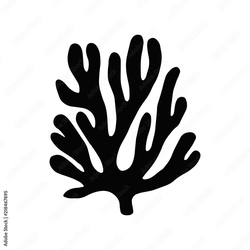 algae isolated silhouette black sea plant. algae isolated silhouette black sea plant.