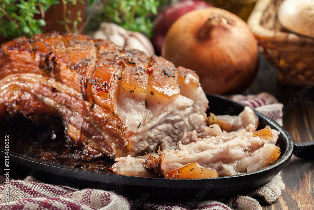 Still hot baked pork belly or bacon Still hot baked pork belly or bacon