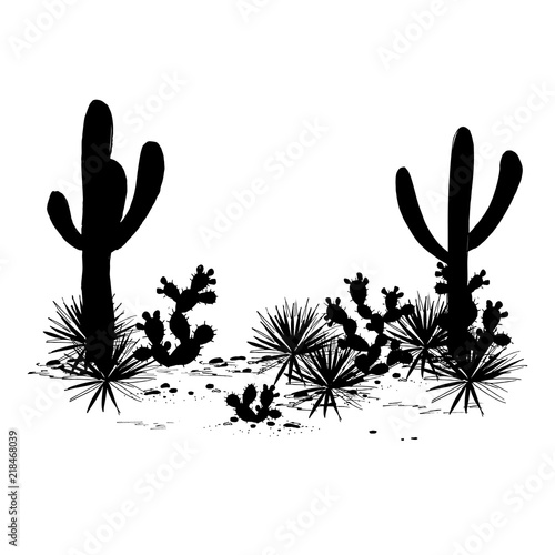 Cacti landscape. Vector silhouettes