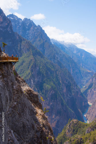 Landscape view of Balagezong national park in Shangri-la, China, view from top of mountains, beautiful place for travel, the bottom is big river photo