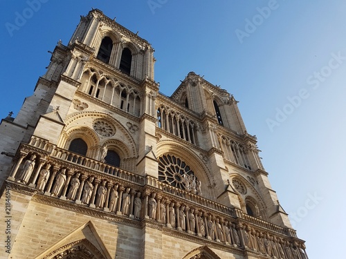 Notre-Dame Cathedral in Paris at the sunset