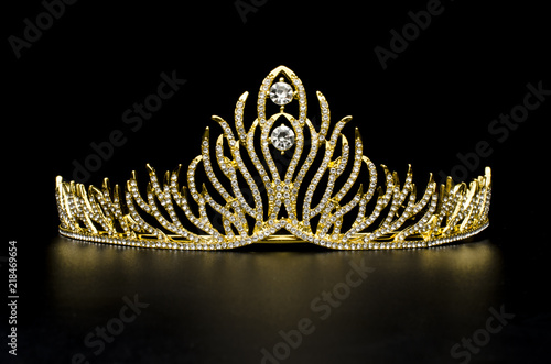 gold diadem with diamonds isolated on black