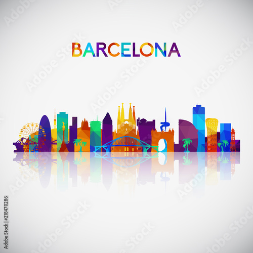 Barcelona skyline silhouette in colorful geometric style. Symbol for your design. Vector illustration.