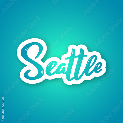 Seattle - handwritten name of the USA city. Sticker with lettering in paper cut style. Vector design template.