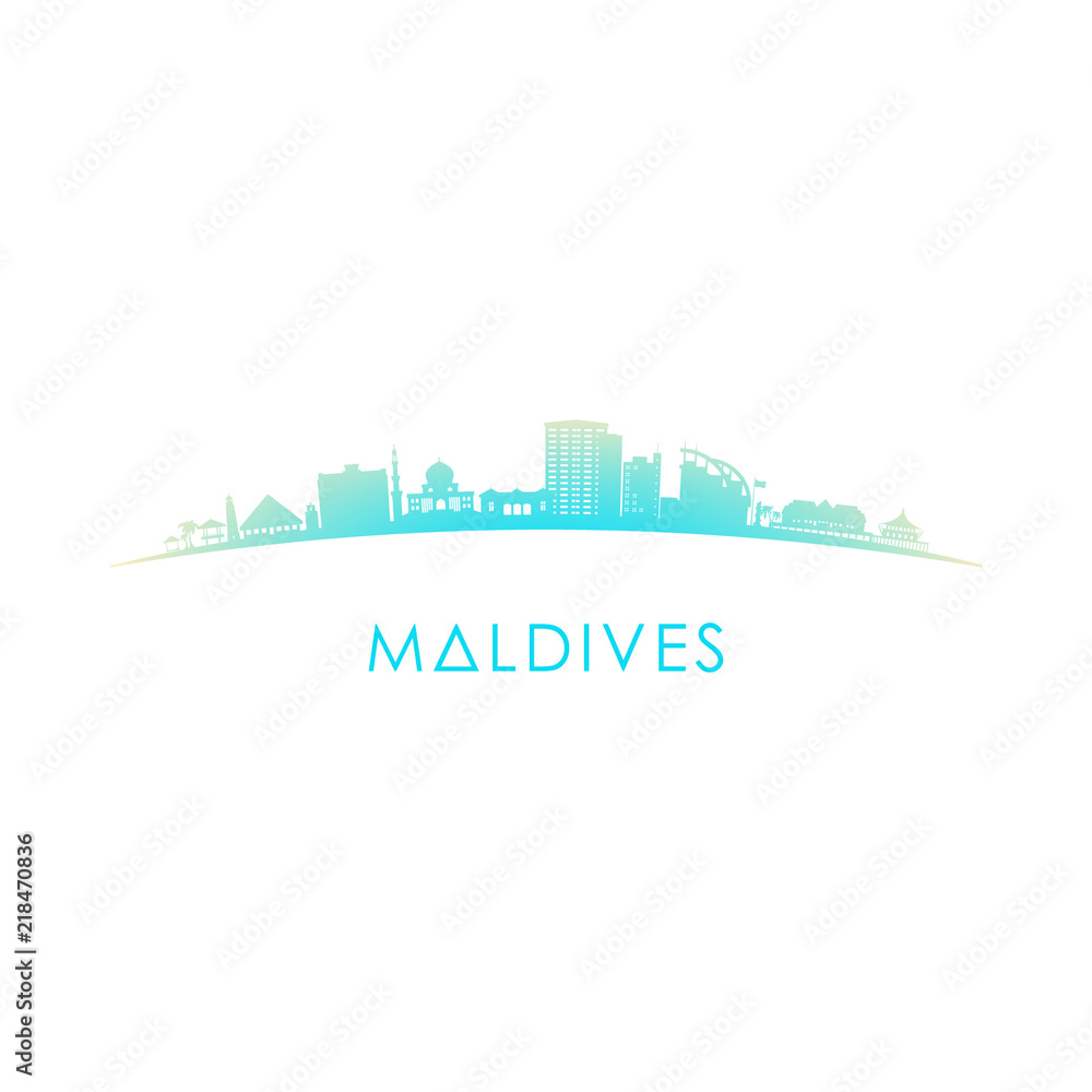 Maldives skyline silhouette. Vector design colorful illustration.