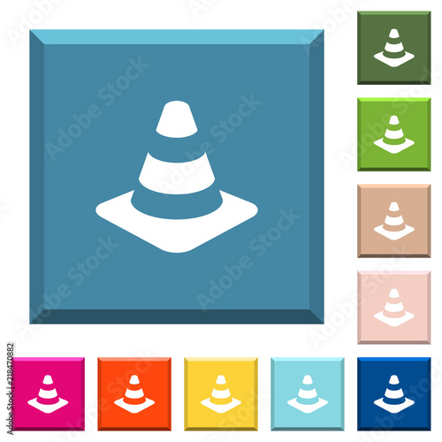 Traffic cone white icons on edged square buttons