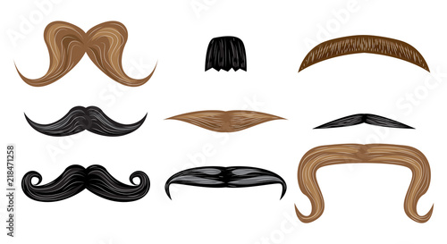 Vector illustrated cartoon facial hair, mustache set isolated on white background.