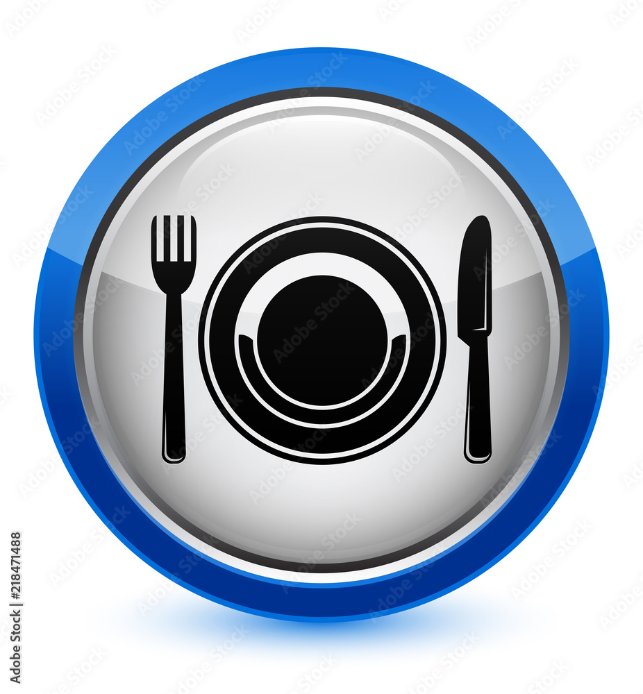 Food plate icon crystal blue round button Food plate icon crystal blue round button