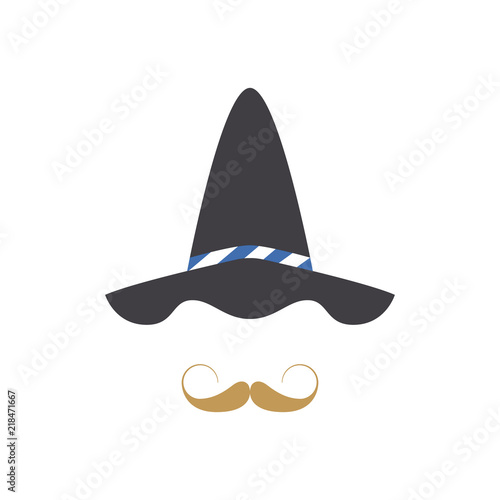 Avatar of man in traditional Oktoberfest gray felt hat with blue and white cord. Vector illustration.