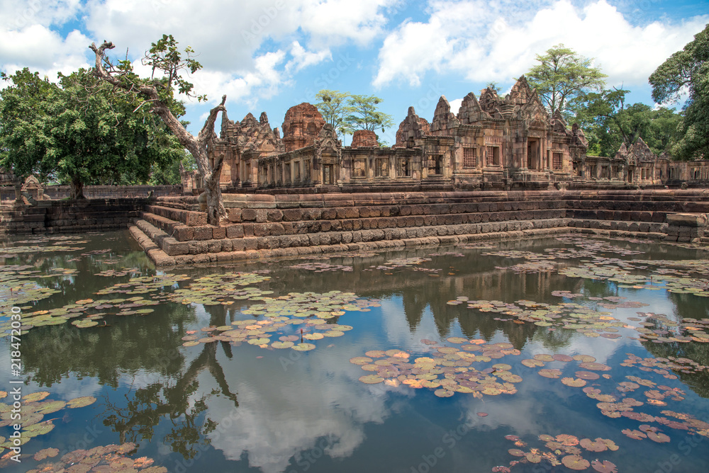 Naklejka premium The public place is PRASAT MUANG TAM is historic and ancient castle of generality in Buriram province Thailand and a kind of Khmer architect art decorated in the Buddhist temple,pavilion,temple hall