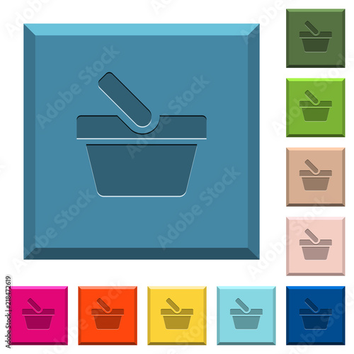 Shopping basket engraved icons on edged square buttons