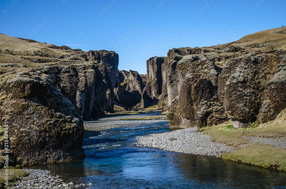 Fjadargljufur Canyon a magnificent and massive canyon in Iceland in spring without people