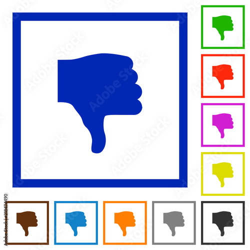 Thumbs down flat framed icons