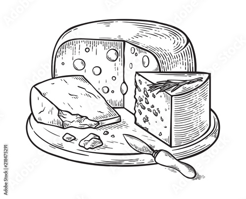 Cheese hand drawn set engraving. vector illustration.