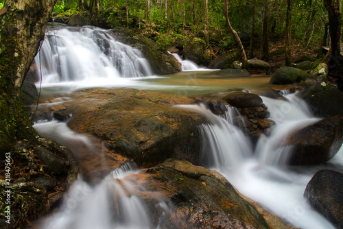 Landscape view of  Krathing  waterfall  big and famous waterfall for travel and trekking in forest in Chantaburi province  Thailand. 