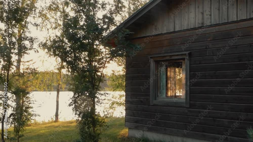 corner of sauna cabin in evening light corner of sauna cabin in evening light