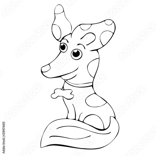 The funny puppy is sitting on the white background, vector coloring book