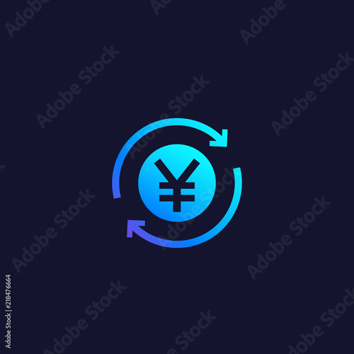 cashback, money refund, exchange icon with yuan symbol