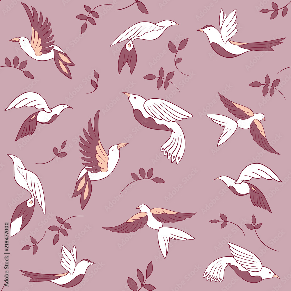 Seamless pattern with little birds and leaves. Vector illustration. Abstract background. Seamless pattern with little birds and leaves. Vector illustration. Abstract background.