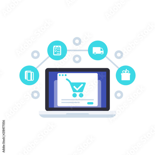 e-commerce, shopping, online order and purchase, vector
