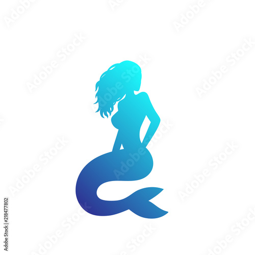 mermaid silhouette on white, vector art