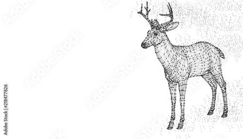 Deer head 3d vector illustration animal. Abstract wirframe polygon triangle geometric background. Low poly black line mesh futuristic shape. Space dot creative concept sketch. Silhouette portrait.