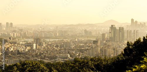 Beautiful view of Seoul from the Asan Mountain at sunrise, South Korea