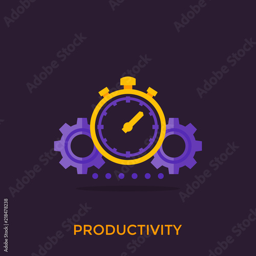 productivity icon, stopwatch and gears