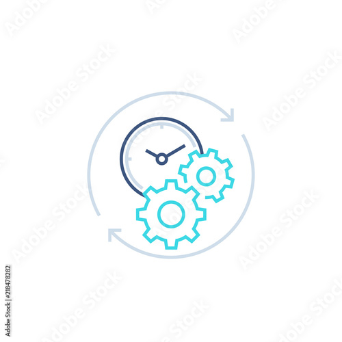 productivity line icon with stopwatch and gears