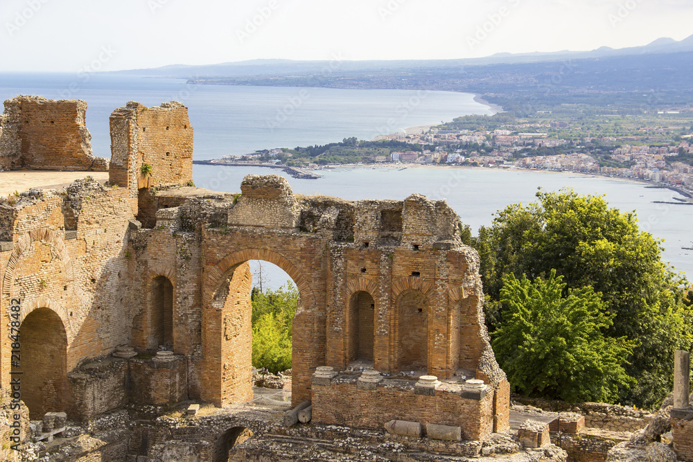 Ruins of Greek Theater in Taormina, Sicily, Italy