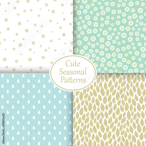 Set of cute seasonal patterns. Collection of seamless patterns for your design. Vector illustration.