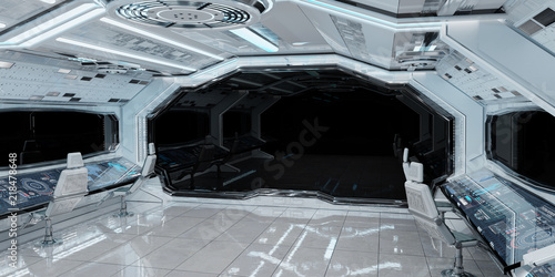 Fototapeta Naklejka Na Ścianę i Meble -  White clean spaceship interior background 3D rendering